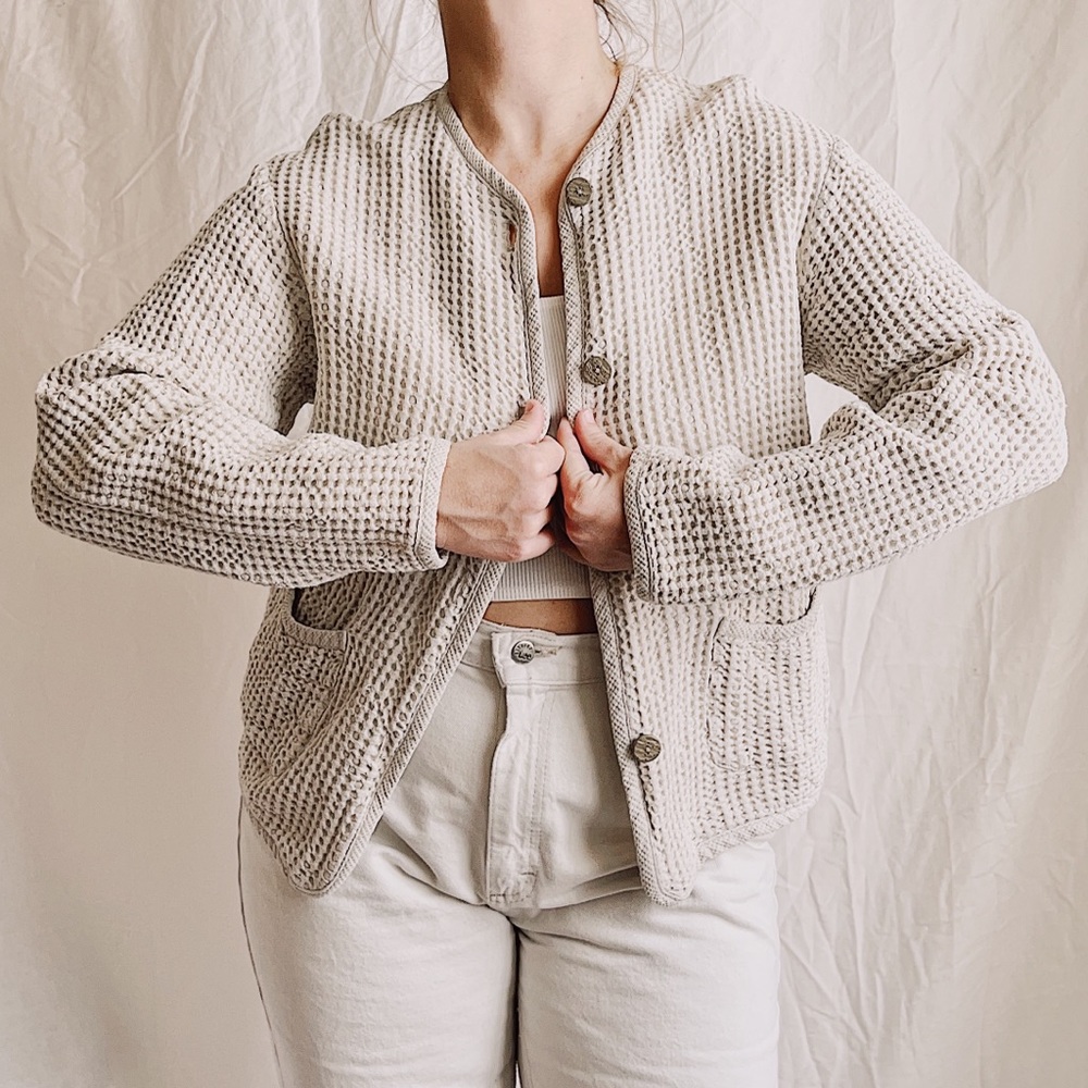 Vintage Linen Cotton Waffle Texture Chore Jacket